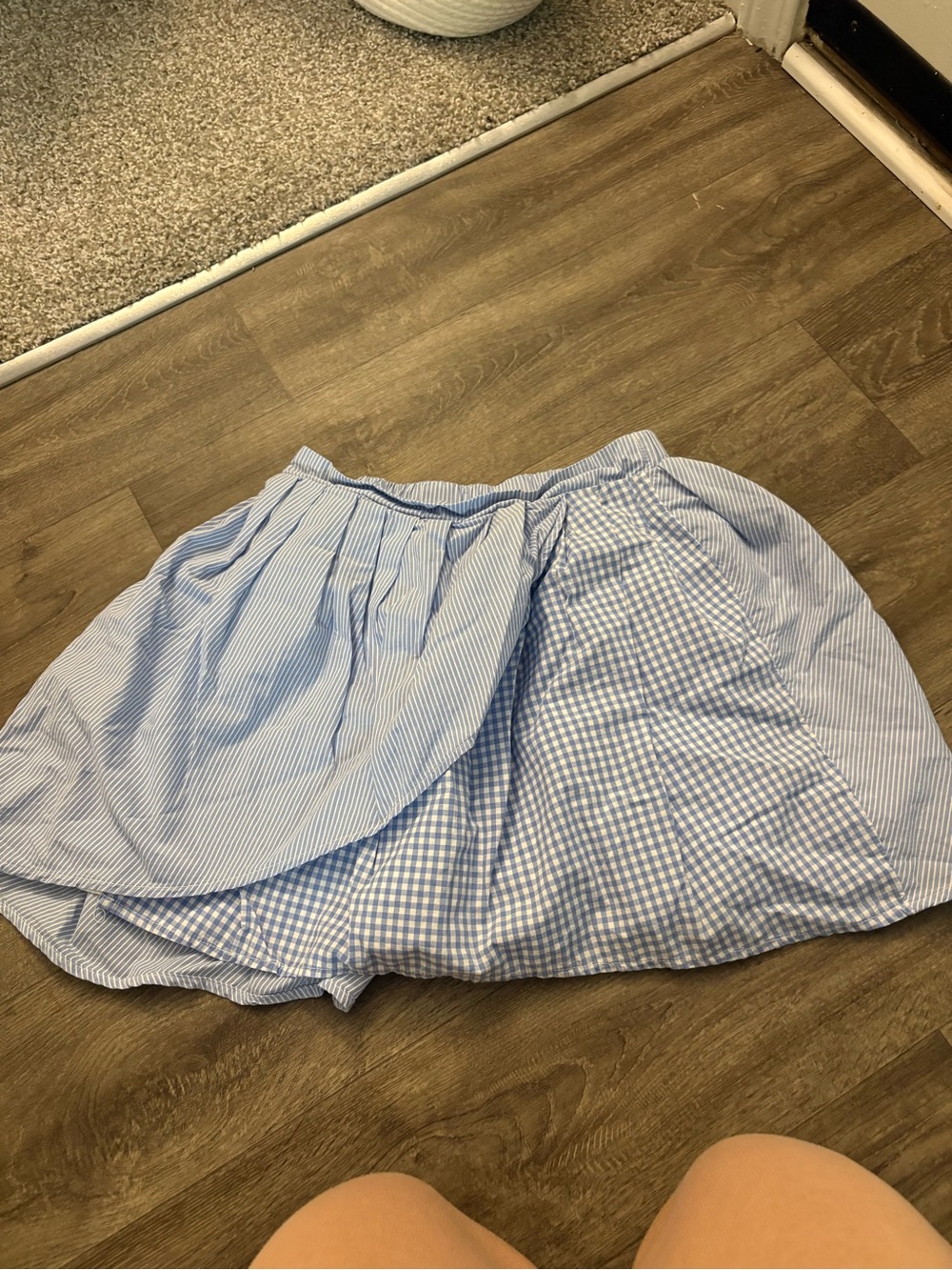 American Eagle Outfitters Light Blue Striped & Gingham Mini Skirt